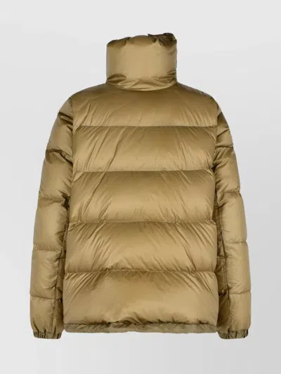 Sacai Quilted High Collar Down Jacket With Elastic Cuffs In Gold