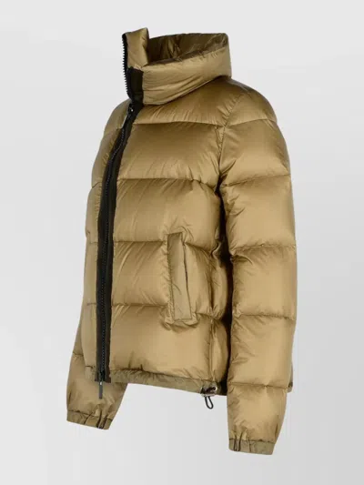 Sacai Quilted High Collar Down Jacket With Elastic Cuffs In Gold