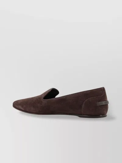 Brunello Cucinelli Women Suede Loafers With Monili Detail In Brown