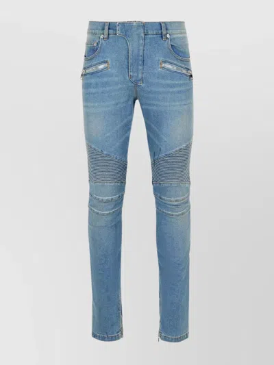 Balmain Slim-fit Biker Ribbed Jeans In Blue