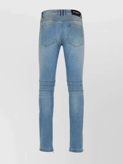 Balmain Slim-fit Biker Ribbed Jeans In Blue