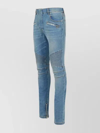 Balmain Slim-fit Biker Ribbed Jeans In Blue