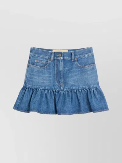 Valentino Denim Skirt Ruffled Hem In Blue