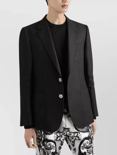 Dolce & Gabbana Linen Jacket Portofino Shape Rounded Lapels In Black