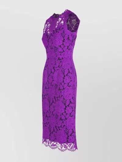 Dolce & Gabbana Floral Lace Knee-length Dress In Purple