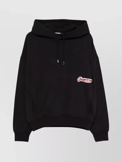 Jacquemus Cotton Sweatshirt With Embroidered Varsity Patch In Black