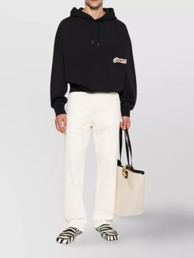 Jacquemus Cotton Sweatshirt With Embroidered Varsity Patch In Black