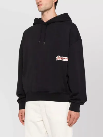 Jacquemus Cotton Sweatshirt With Embroidered Varsity Patch In Black