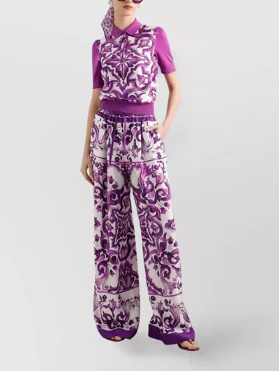 Dolce & Gabbana Majolica Print High Rise Wide Leg Pants