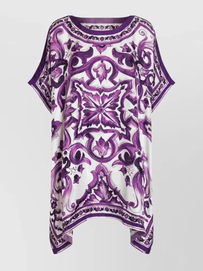 Dolce & Gabbana Kaftano In Twill Stampa Maiolica