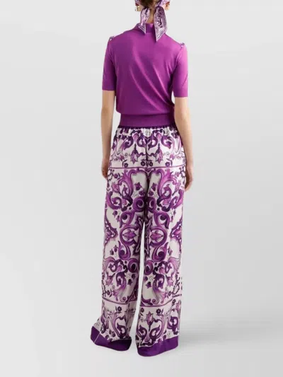 Dolce & Gabbana Majolica Print High Rise Wide Leg Pants