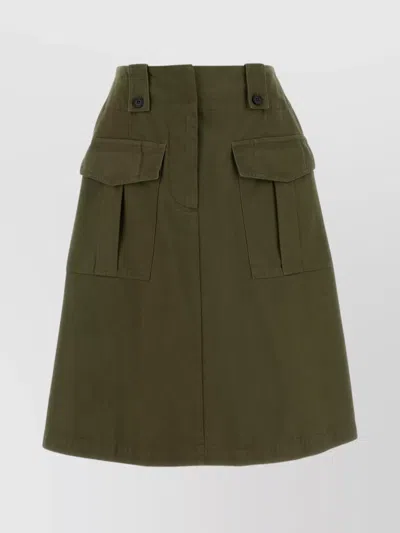 Prada Military Cotton Skirt With Back Pockets