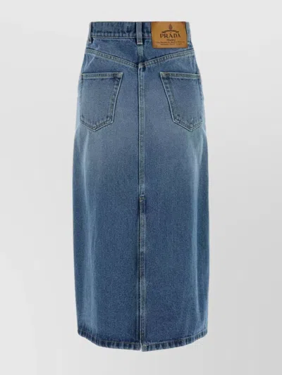 Prada Denim Skirt With Back And Front Pockets In Blue