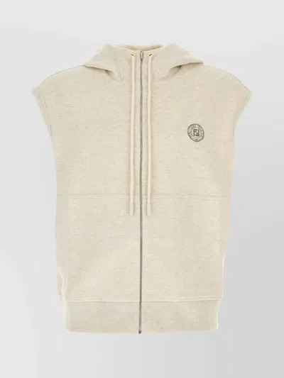 Fendi Felpa In Misto Cotone Stretch Crema Mealngè  Uomo