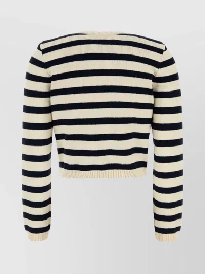 Frame Embroidered V Neck Striped Knit Cardigan