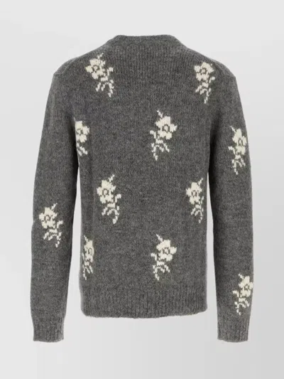 Jil Sander Alpaca Blend Sweater Embroidered Flowers In Gray
