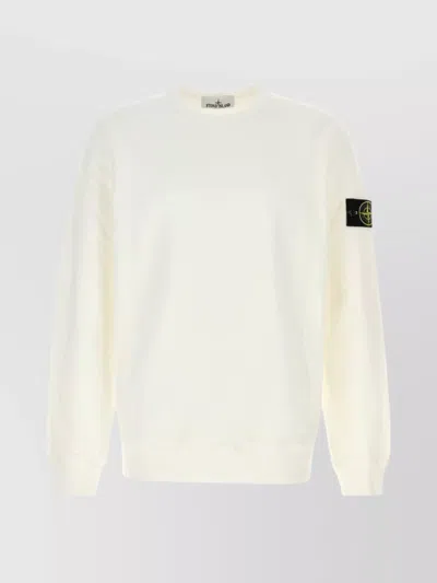 Stone Island Ivory Wool Blend Crewneck Sweater In White