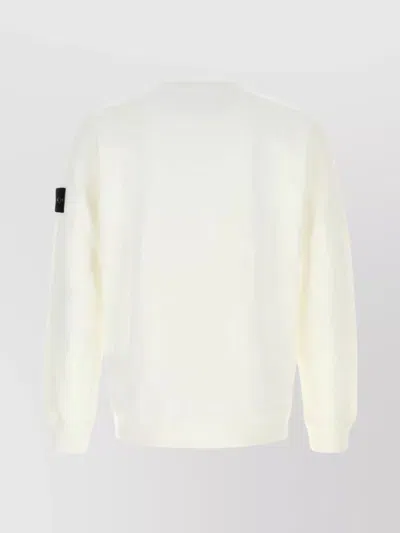 Stone Island Ivory Wool Blend Crewneck Sweater In White