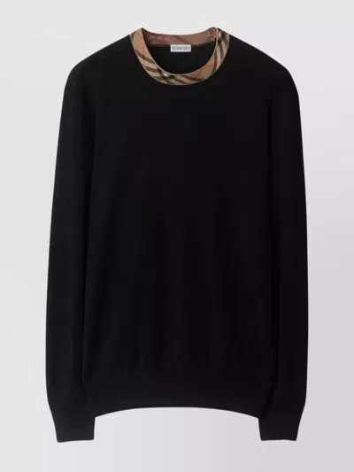Burberry Crew Neck Knitwear With Distinctive Patterned Collar