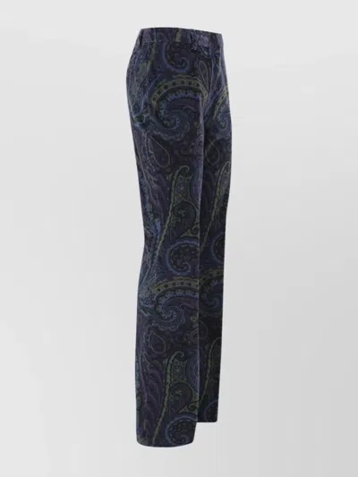 Etro Trousers Featuring All-over Paisley Jacquard Pattern In Blue