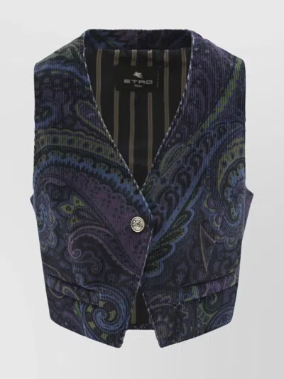 Etro Jacquard Paisley Corduroy Velvet Waistcoat In Multi