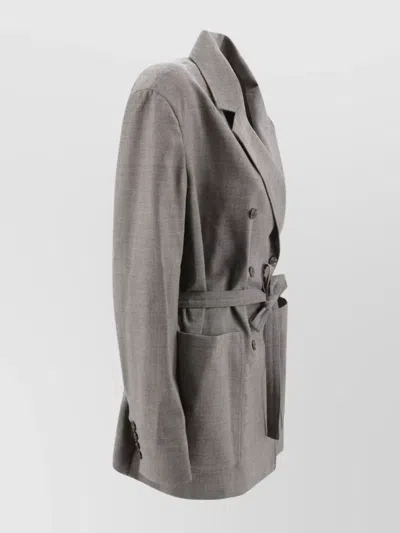 Soeur Double-breasted Jacket With Belted Waist In Gray