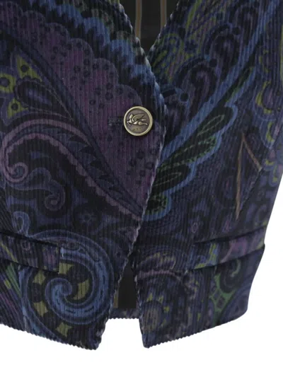 Etro Jacquard Paisley Corduroy Velvet Waistcoat In Multi