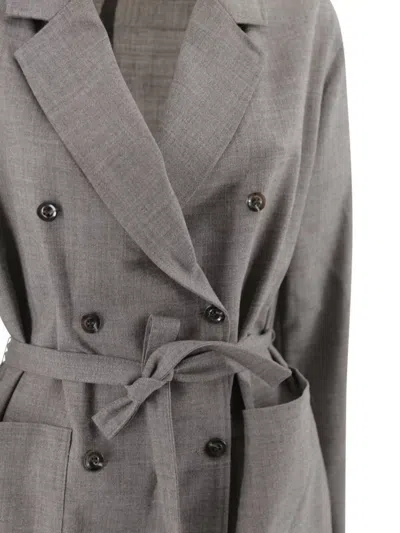 Soeur Double-breasted Jacket With Belted Waist In Gray