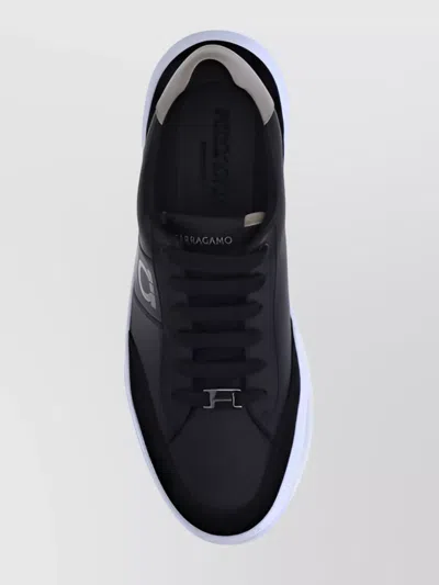 Ferragamo Gancini Leather Low-top Sneakers In Black