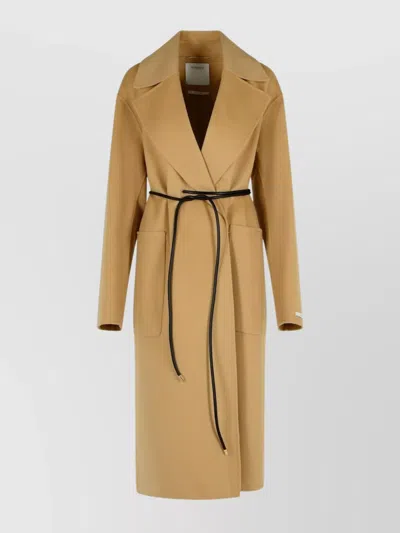 Sportmax Camel Virgin Wool Robe Coat In Brown
