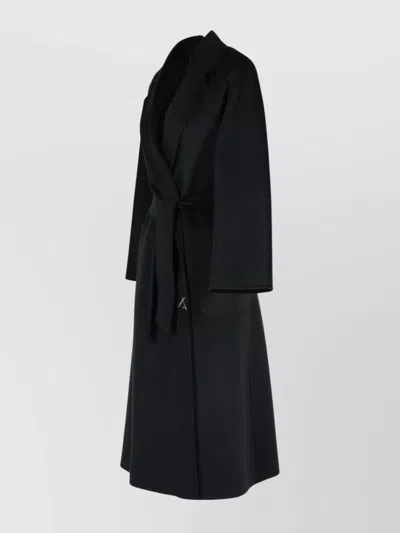 Max Mara Black Belted Long Coat With Notched Collar And Smooth Finish