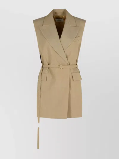 Sportmax Wool Blazer With Belted Waist And Double-breasted Style In Neutral