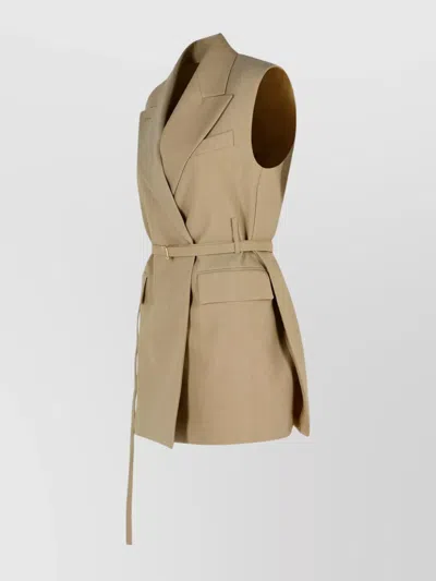 Sportmax Wool Blazer With Belted Waist And Double-breasted Style In Neutral