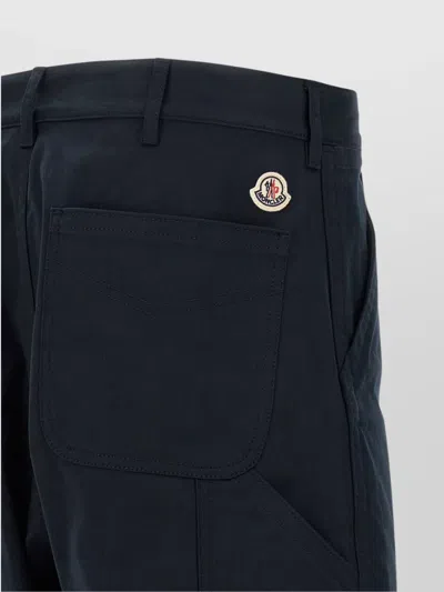 Moncler Cotton Trousers With Belt Loops And Pockets In Blue