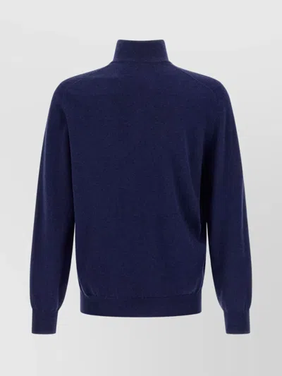 Brunello Cucinelli Half-zip High Collar Sweater In Blue
