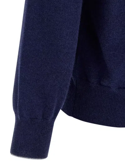 Brunello Cucinelli Half-zip High Collar Sweater In Blue