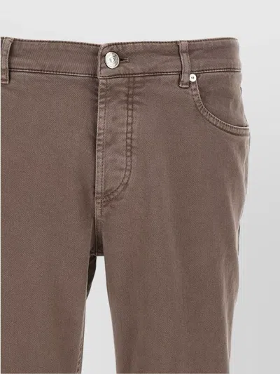 Brunello Cucinelli Denim Trousers Cuffed Belt Loops In Brown
