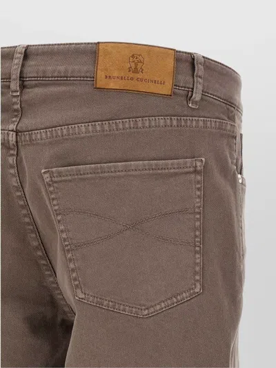 Brunello Cucinelli Denim Trousers Cuffed Belt Loops In Brown