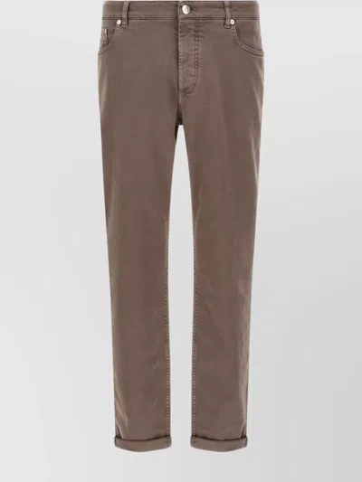 Brunello Cucinelli Denim Trousers Cuffed Belt Loops In Brown