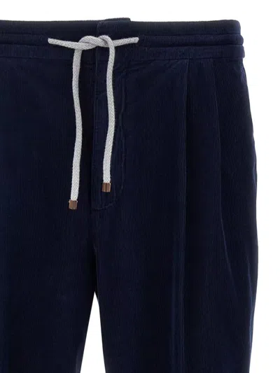 Brunello Cucinelli Drawstring Elastic Waist Casual Pants In Blue