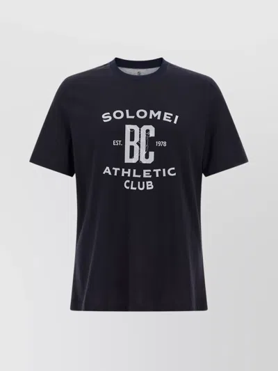 Brunello Cucinelli Graphic Print Crew Neck T-shirt With Side Slits In Black