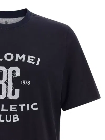 Brunello Cucinelli Graphic Print Crew Neck T-shirt With Side Slits In Black