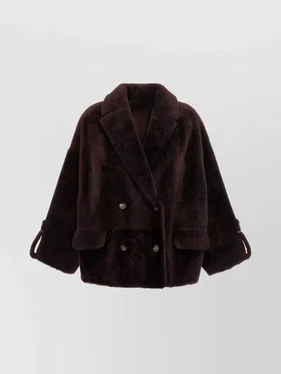 Brunello Cucinelli Double-breasted Reversible Fur Jacket With Front Pockets In Brown