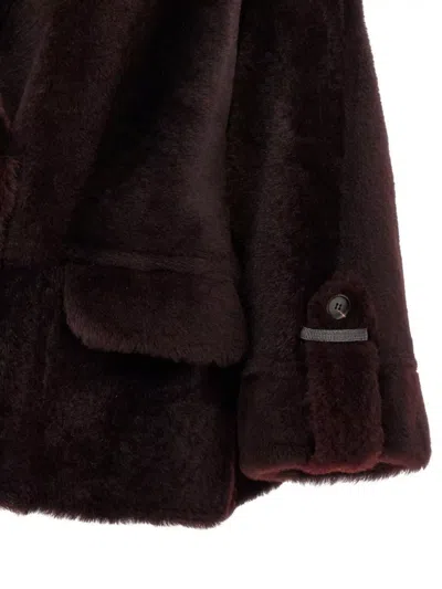 Brunello Cucinelli Double-breasted Reversible Fur Jacket With Front Pockets In Brown