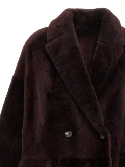 Brunello Cucinelli Double-breasted Reversible Fur Jacket With Front Pockets In Brown