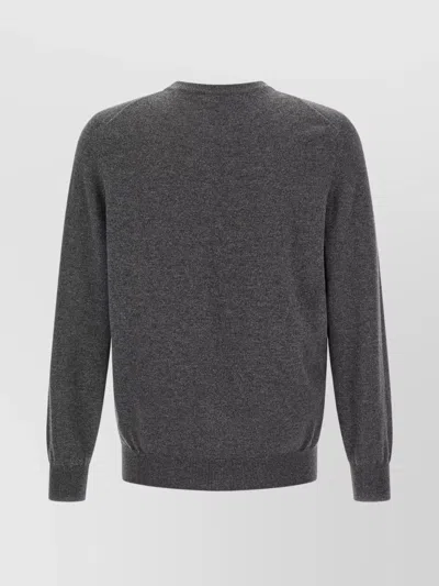 Brunello Cucinelli Cashmere Crew Neck Sweater With Ribbed Cuffs And Hem In Gray
