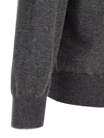 Brunello Cucinelli Cashmere Crew Neck Sweater With Ribbed Cuffs And Hem In Gray