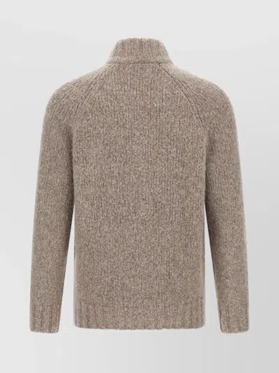 Brunello Cucinelli Alpaca Wool Cardigan With Ribbed Cuffs In Brown