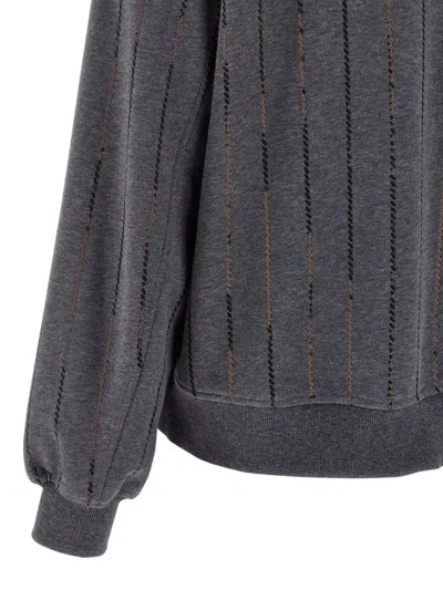 Brunello Cucinelli Cotton Sequin-stripe Hoodie In Gray