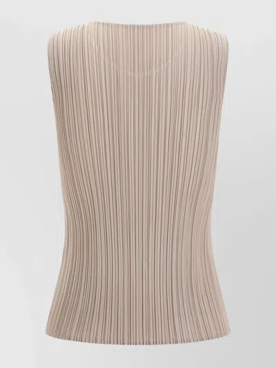 Issey Miyake Fresh Pleated Sleeveless Round Neck Top In Neutral